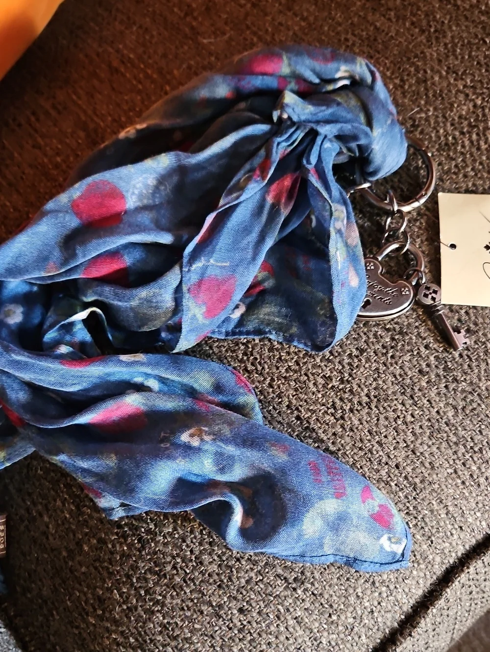 Patricia Nash Blue Strawberry Scarf Keyring with Heart And Key Accents